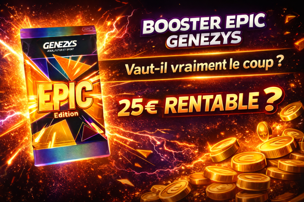 Booster Epic Genezys à 25 euros avec question sur sa rentabilité et visuel explosif avec pièces et pack Epic