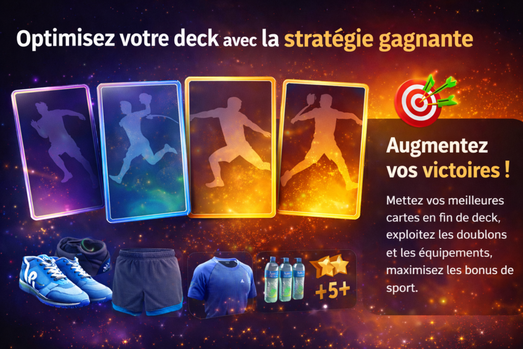 stratégie deck Genezys optimisation cartes fin de deck équipements bonus sport