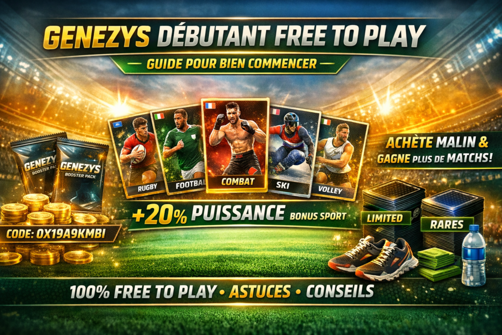 Genezys débutant free to play guide avec cartes sport bonus 20% puissance boosters et crédits stratégie sans payer