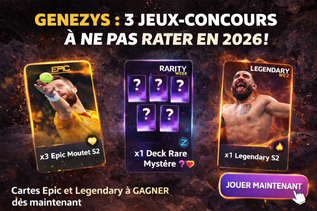 Genezys jeux concours 2026 avec cartes Epic Corentin Moutet et Legendary Benoît Saint Denis à gagner